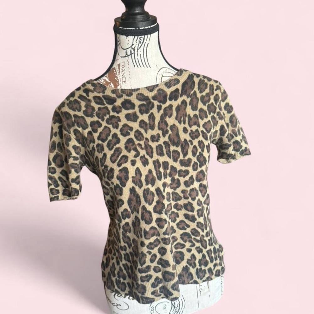 Leopard Print Short Sleeve Top - Brown